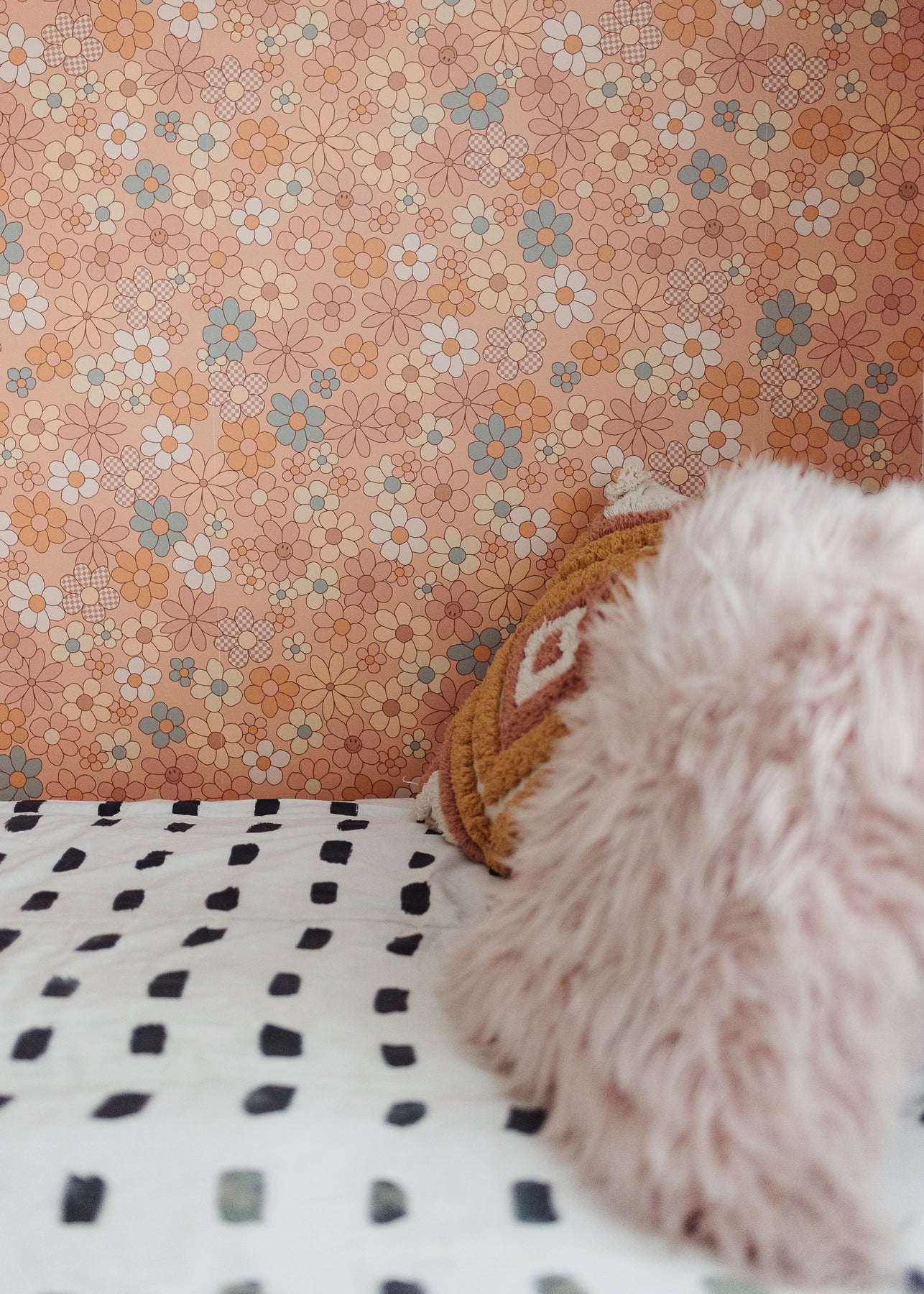 I couldnt wait to show you this block print wallpaper SO perfect for my  little girls room loomwell created this pretty motif even  Instagram